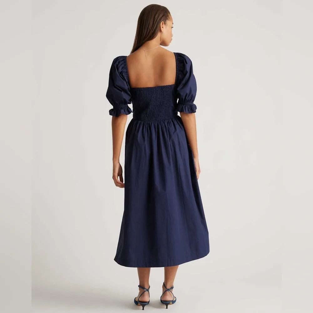 BLACK 100% Organic Cotton Poplin Midi Dress Quince - Picture 2 of 6